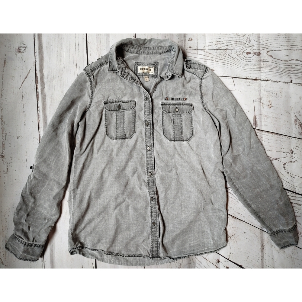 Express Boyfriend Grey Button-Down Shirt